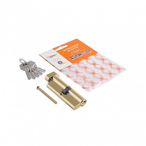 Цилиндровый механизм Нора-М ЛУВ-90 (45-45), ключ/вертушка, золото фото