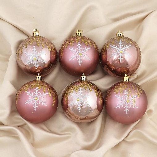 Набор елочных шаров Зимнее волшебство Герда, d 8 см, 6 шт, розовый фото