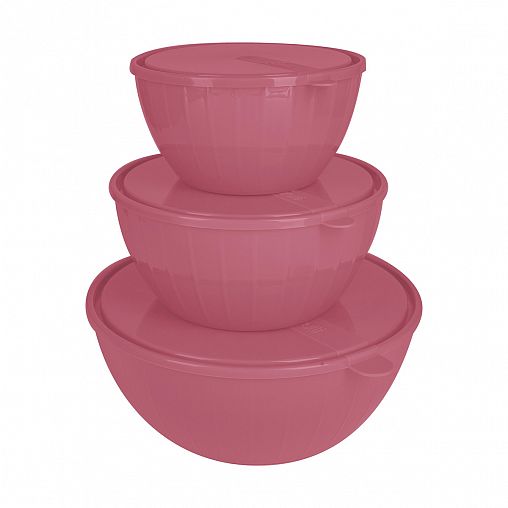 Набор пластиковых салатников Sugar&Spice Vanilla, с крышками, 3 шт (1,7 л, 2,8 л, 5 л), брусника фото