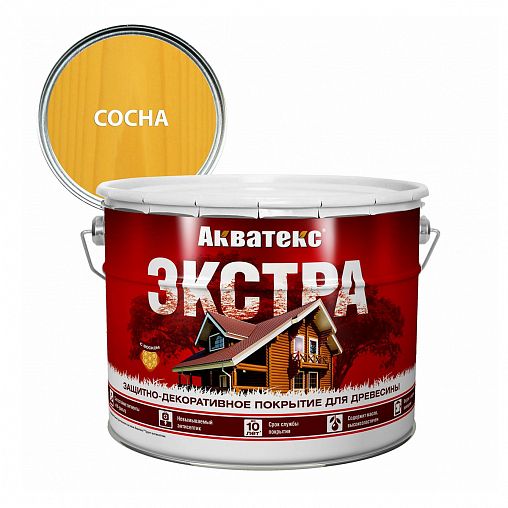 Защитно-декоративное покрытие для дерева Акватекс Экстра, полуглянцевое, 9 л, сосна фото