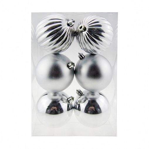 Набор елочных шаров, d 6 см, 6 шт, серебро фото