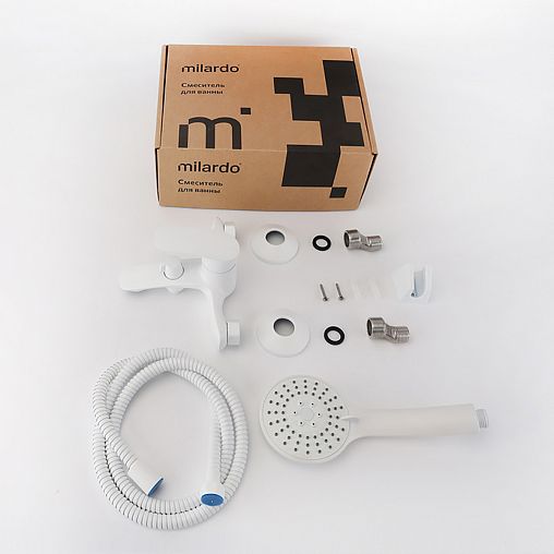 Смеситель для ванны с душем Milardo Rora, белый матовый фото