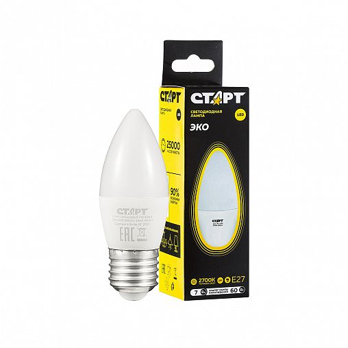 Лампа светодиодная LED Старт ECO Свеча, E27, 7 Вт, 2700 K, теплый свет фото