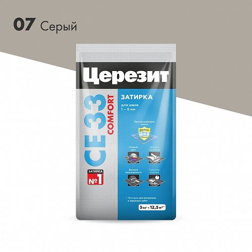 Затирка Церезит (Ceresit) CE 33 Comfort №07, серая, 5 кг фото