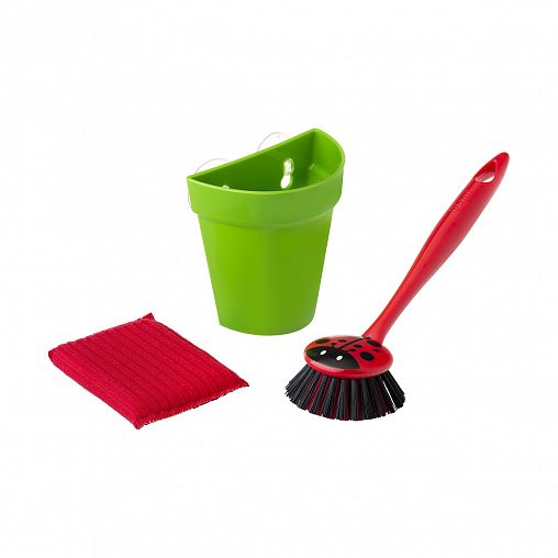 Набор для мытья посуды Vigar Ladybug (щетка, губка на подставке) фото