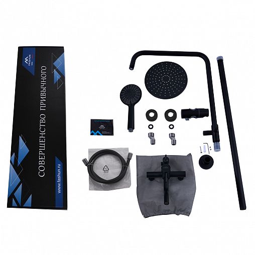 Душевая система с тропическим душем Fashun A52409-7, со смесителем, черная фото