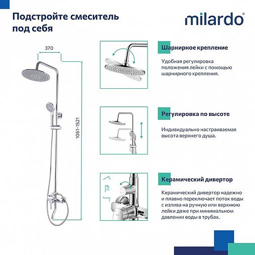 Душевая система с тропическим душем Milardo Stripe STRSB1FM06, со смесителем, хром фото