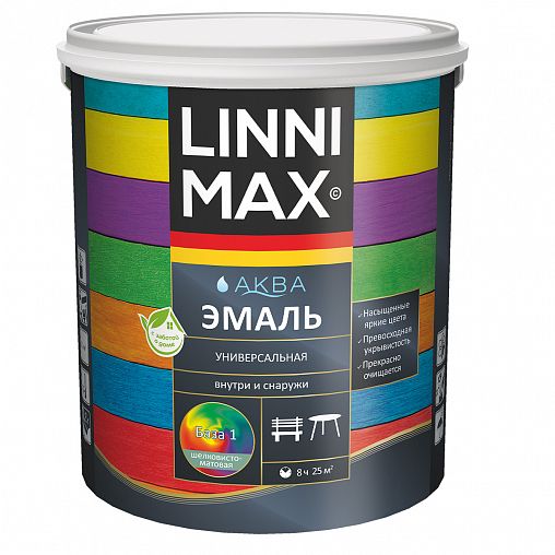 Эмаль алкидная Linnimax, универсальная, шелковисто-матовая, база 1, белая, 2,5 л фото