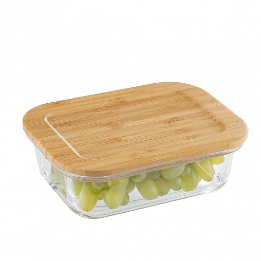 Контейнер Leonord Bambu, жаропрочное стекло, бамбуковая крышка, 0,6 л фото