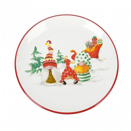 Блюдо сервировочное Dolomite Рождественские гномы, керамическое, d 20 см фото