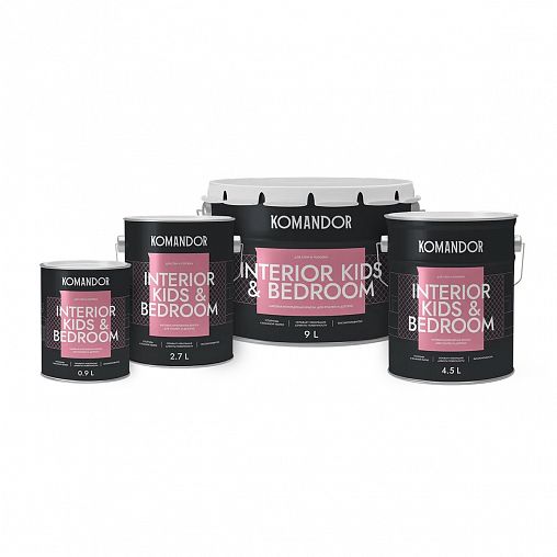 Краска для детских и спален Komandor Interior Kids&Bedroom, матовая, база C, бесцветная, 0,9 л фото