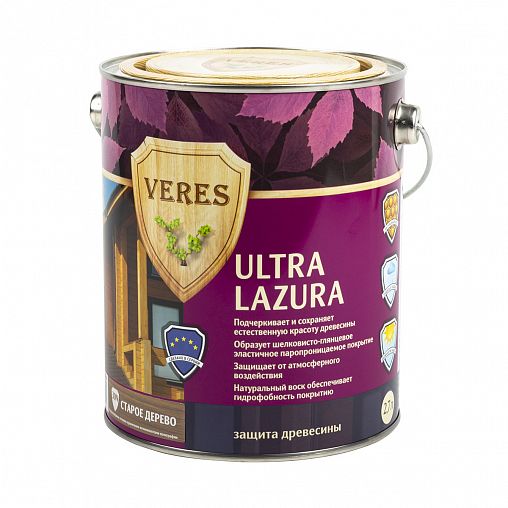 Декоративная пропитка для дерева Veres Ultra Lazura №30, глянцевая, 2,7 л, старая древесина фото