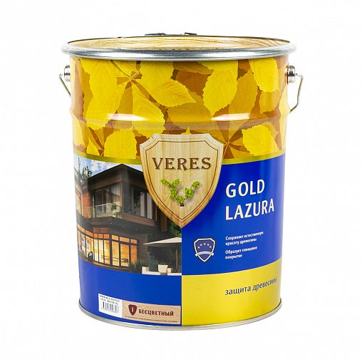 Декоративная пропитка для дерева Veres Gold Lazura №1, глянцевая, 10 л, бесцветная фото