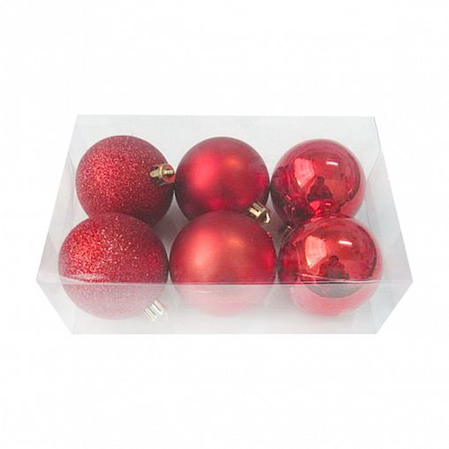 Набор елочных шаров, d 6 см, 6 шт, красный фото