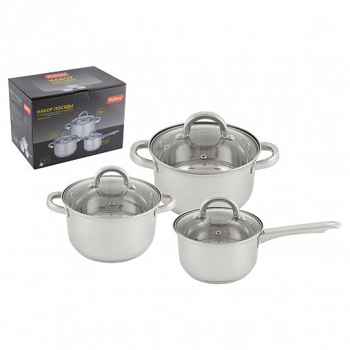 Набор посуды Mallony Mediano-set-6, 6 предметов (кастрюли 2,6, 3,6 л + ковш 1,9 л, крышки) фото
