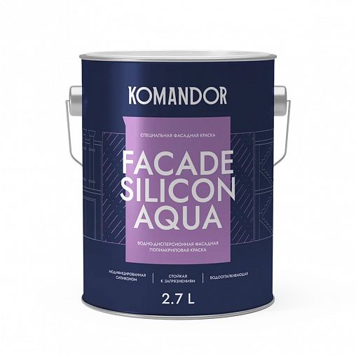 Краска фасадная Komandor Facade Silicon Aqua, глубокоматовая, база А, белая, 2,7 л фото