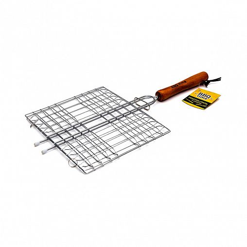Решетка-гриль BBQ Time, 4 секции, деревянная ручка, 23 x 20 см фото