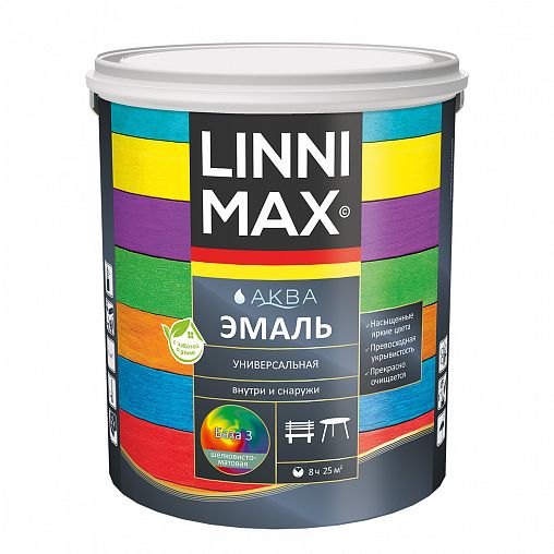 Эмаль алкидная Linnimax, универсальная, шелковисто-матовая, база 3, бесцветная, 2,3 л фото