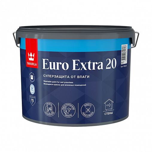 Краска Euro Extra-20 (Евро-20) TIKKURILA 9л белый (база А) фото