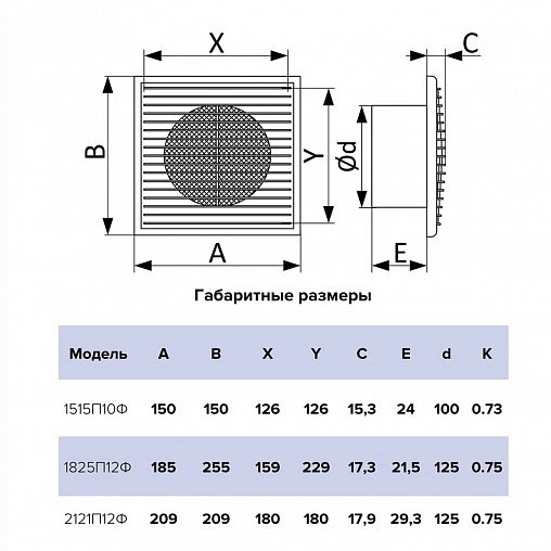 Разъемная вентиляционная решетка Era 1825П12Ф, пластиковая, с фланцем D 125 мм, 185 x 255 мм фото