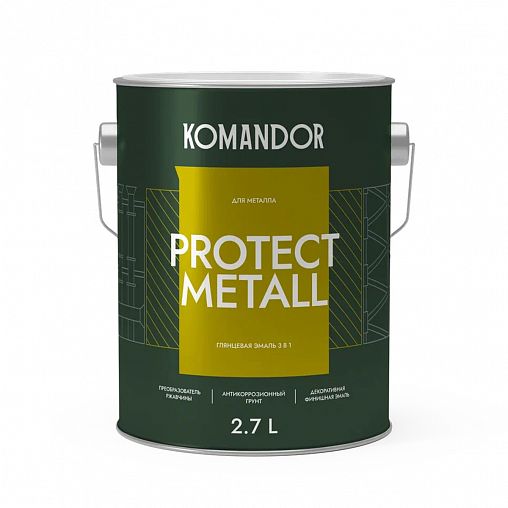 Грунт-эмаль по ржавчине 3 в 1 Komandor Protect Metall, глянцевая, база C, бесцветный, 2,7 л фото