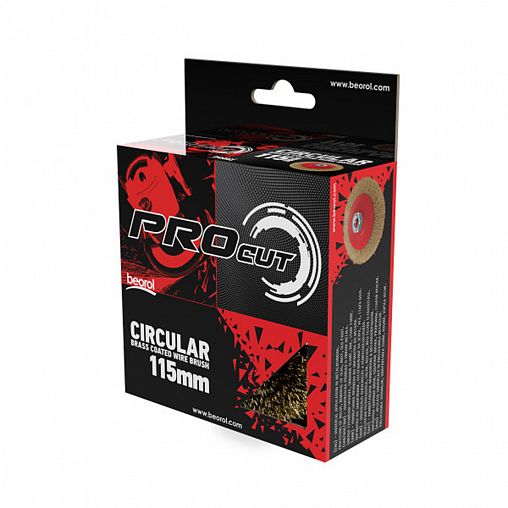 Щетка для УШМ Beorol, тарелка, 115 мм, М14, латунированная гофрированная проволока фото