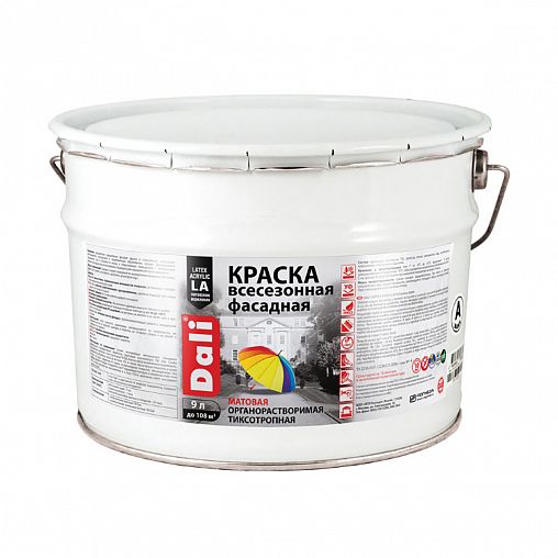 Краска фасадная всесезонная Dali, акриловая, глубокоматовая, база C, бесцветная, 9 л фото