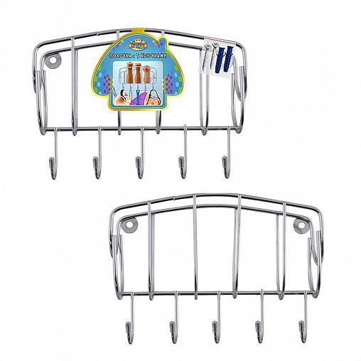 Полка настенная Мультидом, 5 крючков, 20 x 14 x 6 см фото