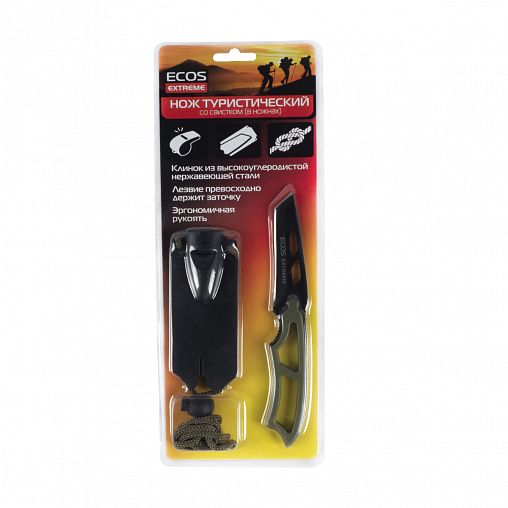 Нож туристический Ecos EX-SW-B01G со свистком в ножнах зеленый фото