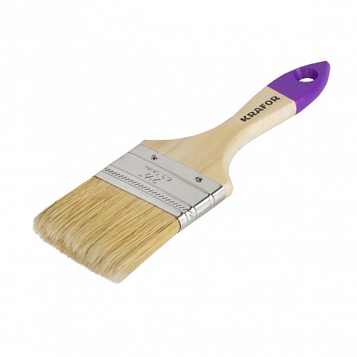 Кисть плоская Krafor №2,5, натуральная щетина, деревянная ручка, 63 мм фото