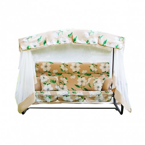 Качели садовые Olsa Турин Премиум Flower, трехместные, 244,2 x 144 x 186 см, каркас черный фото