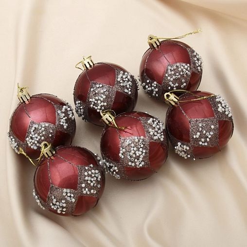 Набор елочных шаров Зимнее волшебство Изящный бисер, d 7 см, 6 шт, бордовый фото