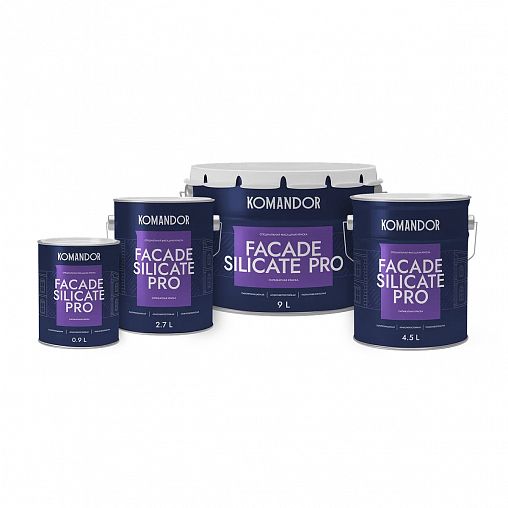 Краска фасадная Komandor Facade Silicate Pro, глубокоматовая, база C, бесцветный, 2,7 л фото