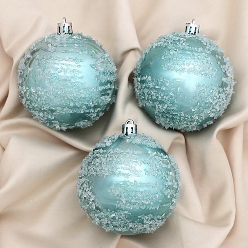 Набор елочных шаров Зимнее волшебство Джейн наледь, d 8 см, 3 шт, голубой фото