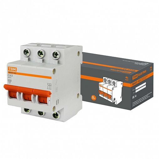Выключатель автоматический Tdm Electric ВА47-63, 3Р, 63 А, 4,5 кА, тип C фото