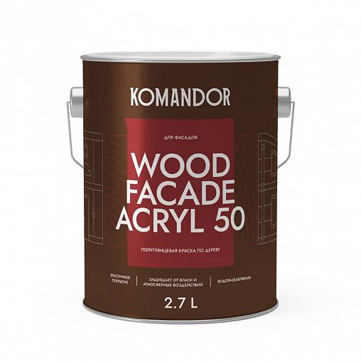 Краска для деревянных фасадов Komandor Wood Facade Acryl 50, база C, бесцветная, 2,7 л фото