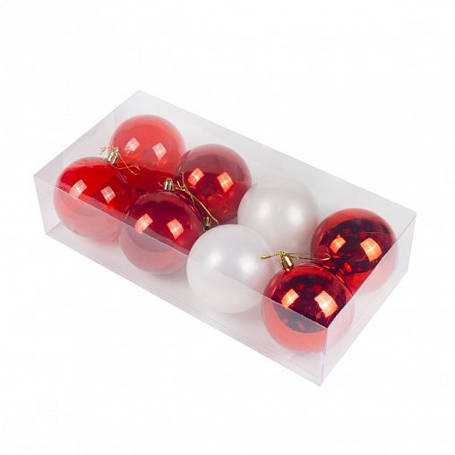 Набор елочных шаров, d 8 см, 8 шт, красный/белый фото