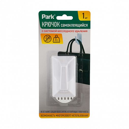 Крючок самоклеящийся Park, 4,5 x 8 см, 1 шт, белый фото