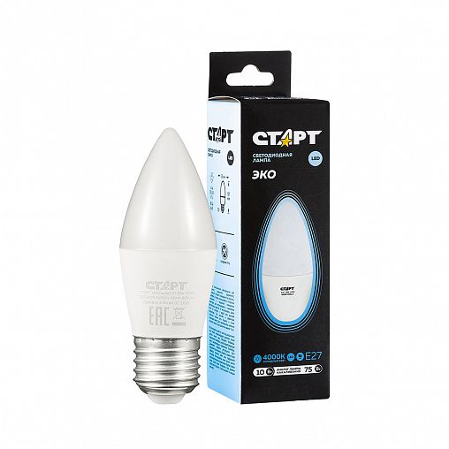 Лампа светодиодная LED Старт ECO Свеча, E27, 10 Вт, 4000 K, холодный свет фото