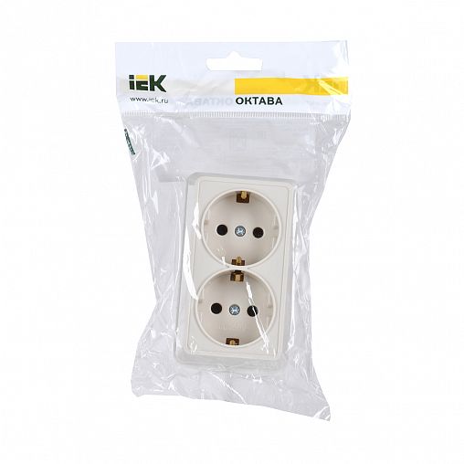Розетка двойная накладная IEK Октава, с заземлением, 16 А, 250 В, IP20, кремовый фото