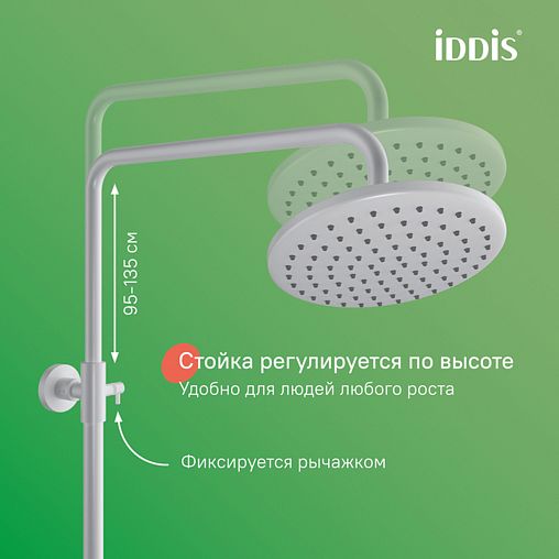 Душевая система с тропическим душем IDDIS Ray, белая матовая фото
