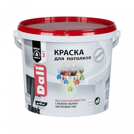 Краска для потолков Dali, акриловая, глубокоматовая, снежно-белая, 5 л фото