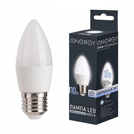 Лампа светодиодная матовая Energy, E27, свеча, 10 Вт, 4000 K, нейтральный свет фото