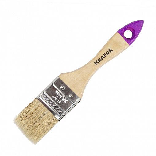 Кисть плоская Krafor №1,5, натуральная щетина, деревянная ручка, 38 мм фото
