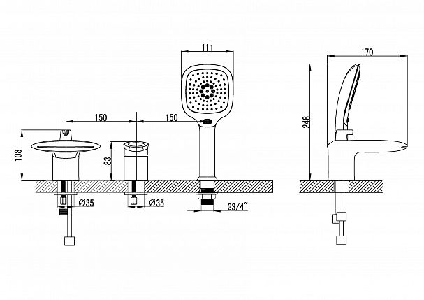 Смеситель для ванны Lemark Status LM4445C, встраиваемый, однорычажный, хром фото