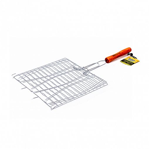 Решетка-гриль для рыбы BBQ Time, 3 секции, деревянная ручка, 28 x 28 см фото