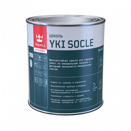 Краска для цоколя щелочестойкая Tikkurila Yki Socle (Юки), матовая, база A, белая, 0,9 л фото
