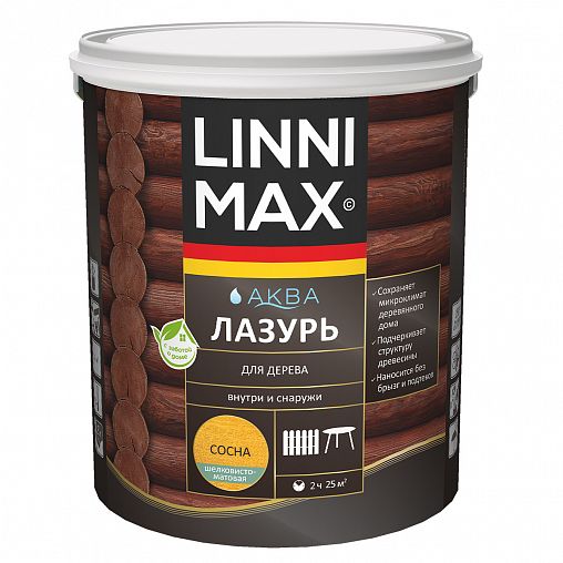 Защитная лазурь для дерева Linnimax Аква, 2,5 л, сосна фото