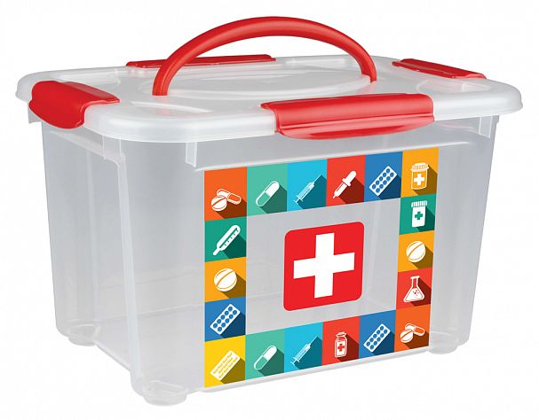 Коробка универсальная с ручкой и декором Econova Аптечка, 5,5 л фото