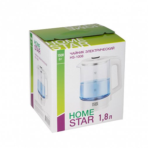 Стеклянный чайник электрический HomeStar HS-1008, 1,8 л фото